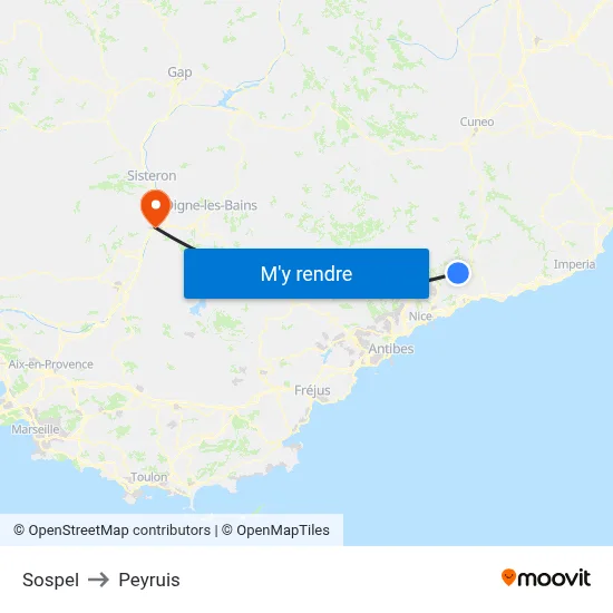 Sospel to Peyruis map