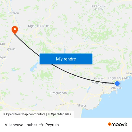 Villeneuve-Loubet to Peyruis map