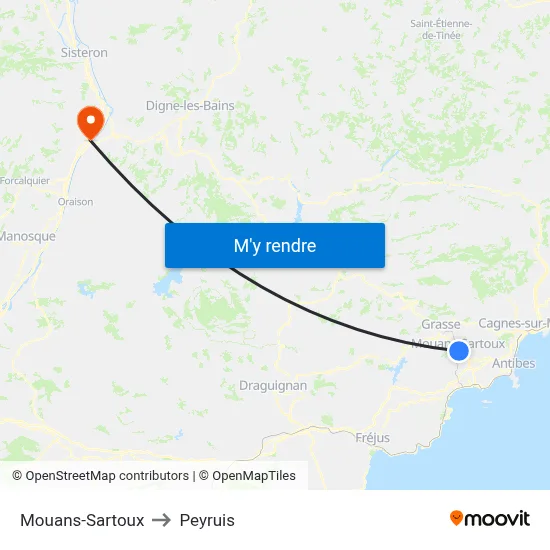 Mouans-Sartoux to Peyruis map