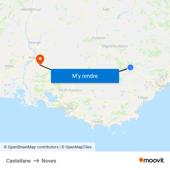 Castellane to Noves map