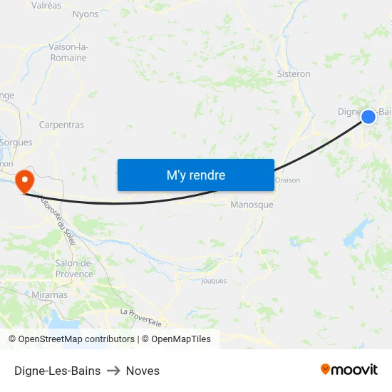Digne-Les-Bains to Noves map