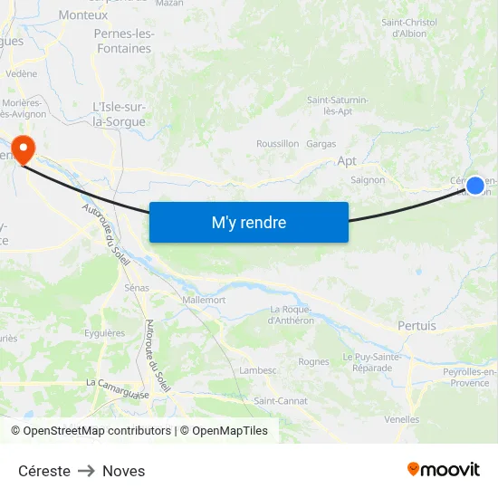 Céreste to Noves map