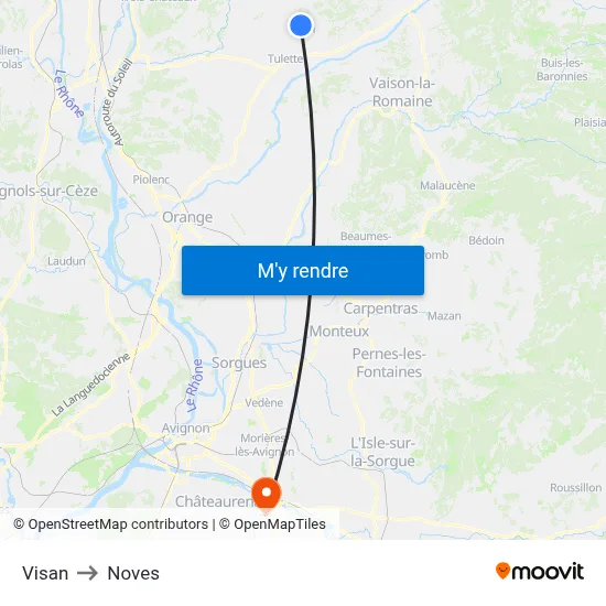 Visan to Noves map