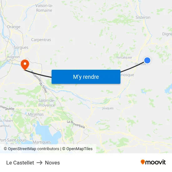 Le Castellet to Noves map