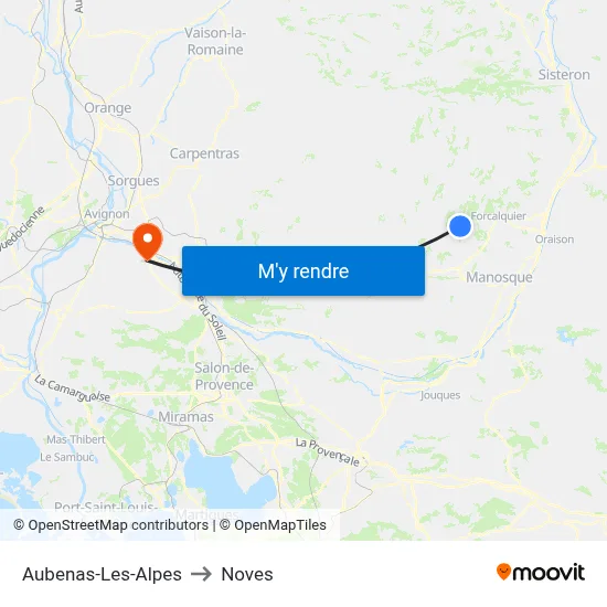 Aubenas-Les-Alpes to Noves map