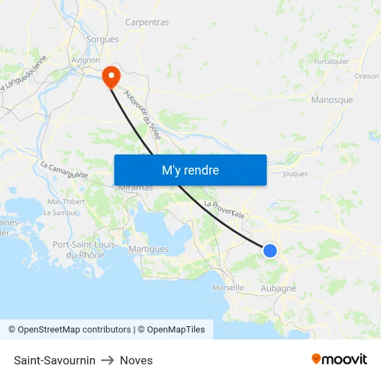 Saint-Savournin to Noves map