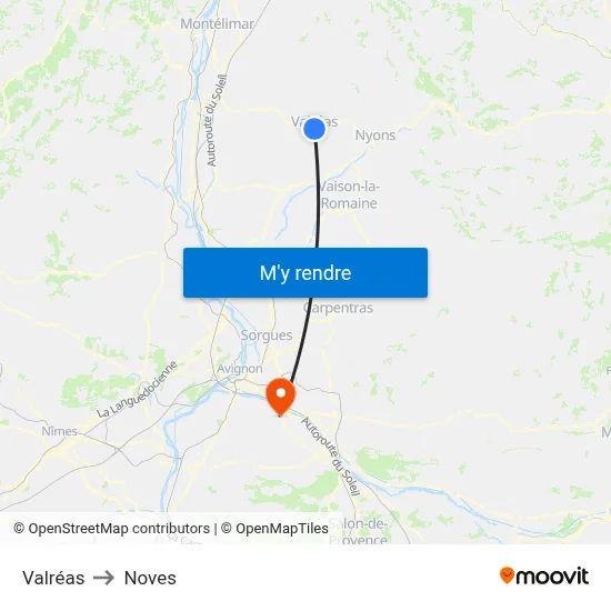 Valréas to Noves map