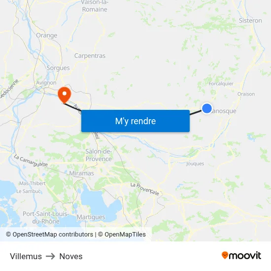 Villemus to Noves map