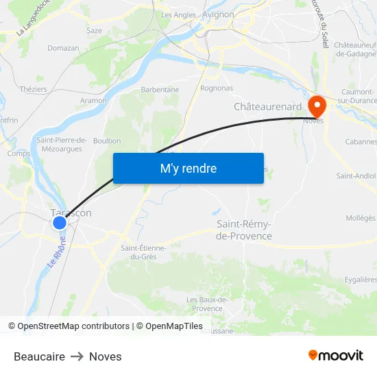 Beaucaire to Noves map