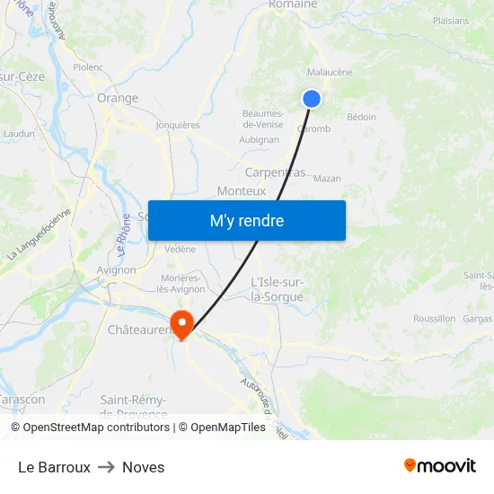 Le Barroux to Noves map