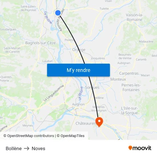 Bollène to Noves map