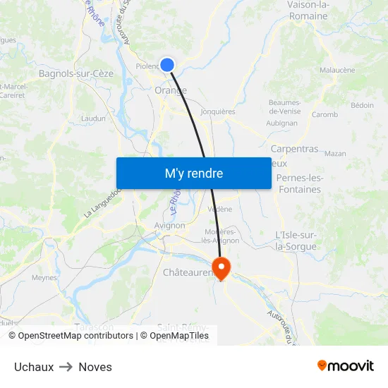 Uchaux to Noves map