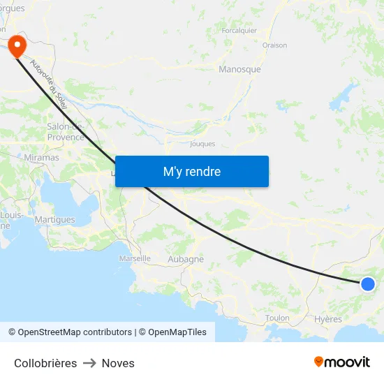 Collobrières to Noves map