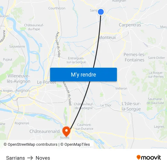 Sarrians to Noves map