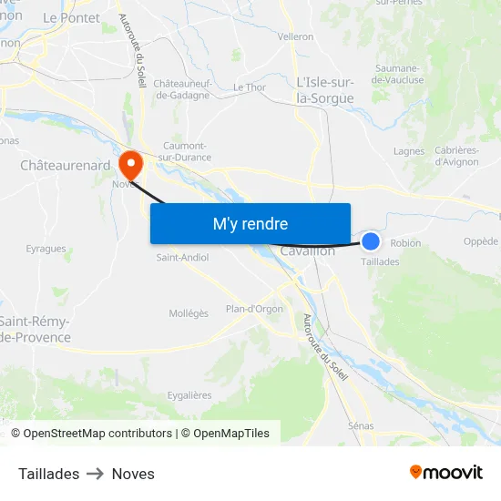 Taillades to Noves map