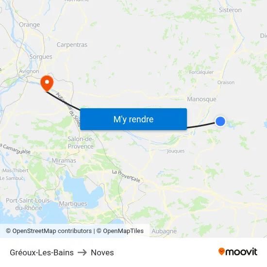 Gréoux-Les-Bains to Noves map