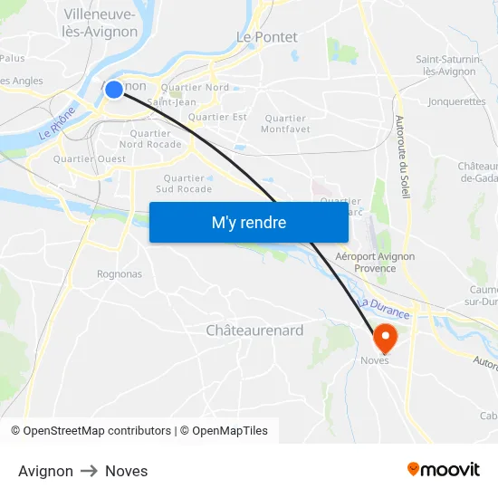 Avignon to Noves map