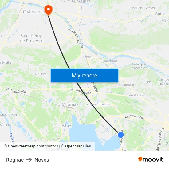 Rognac to Noves map