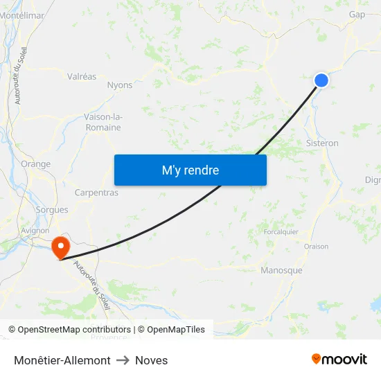 Monêtier-Allemont to Noves map
