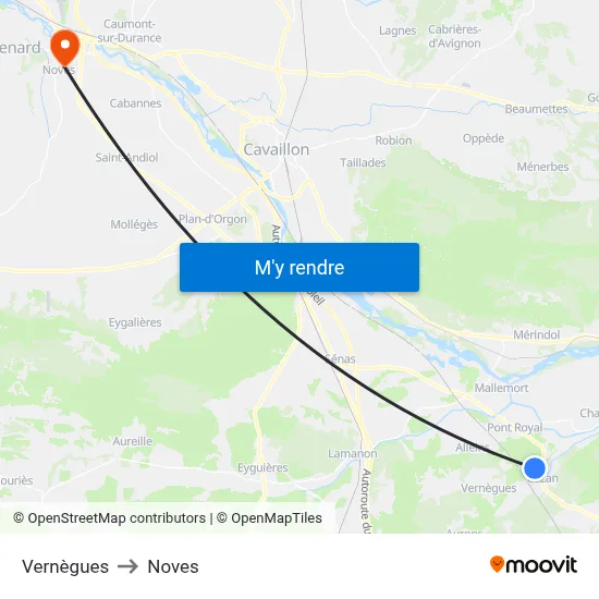 Vernègues to Noves map