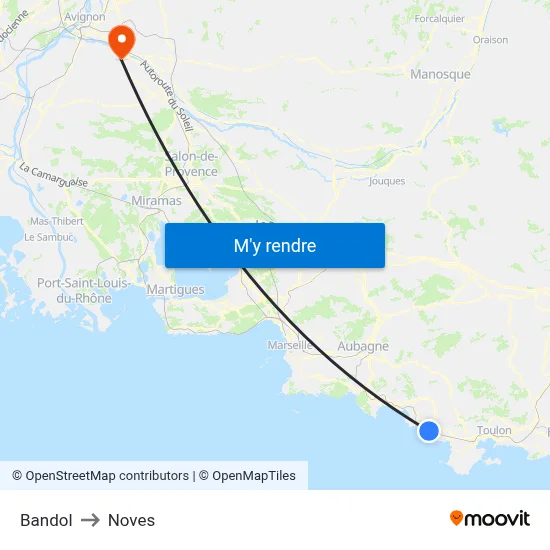 Bandol to Noves map