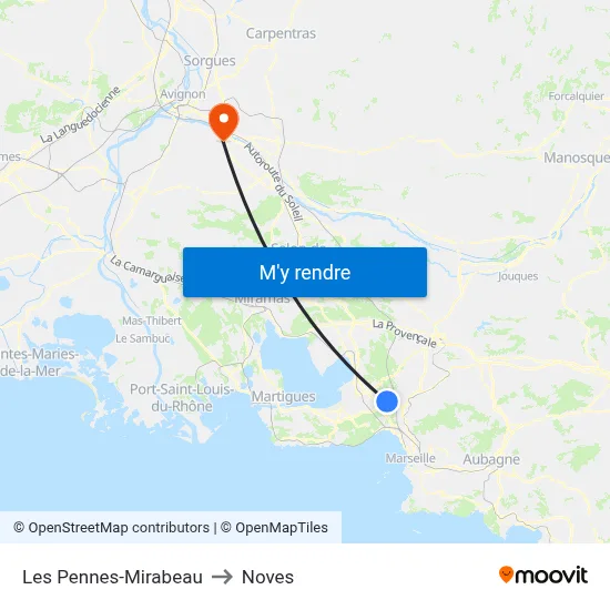 Les Pennes-Mirabeau to Noves map