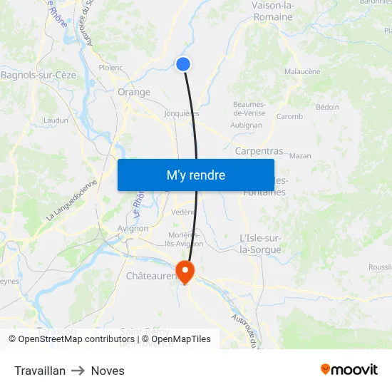 Travaillan to Noves map