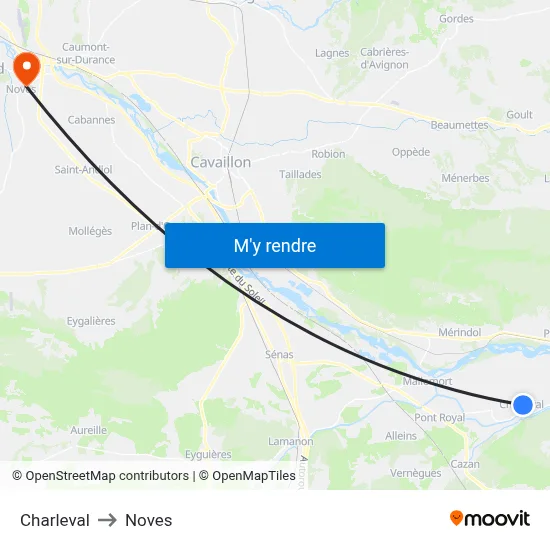 Charleval to Noves map
