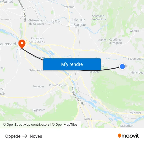 Oppède to Noves map