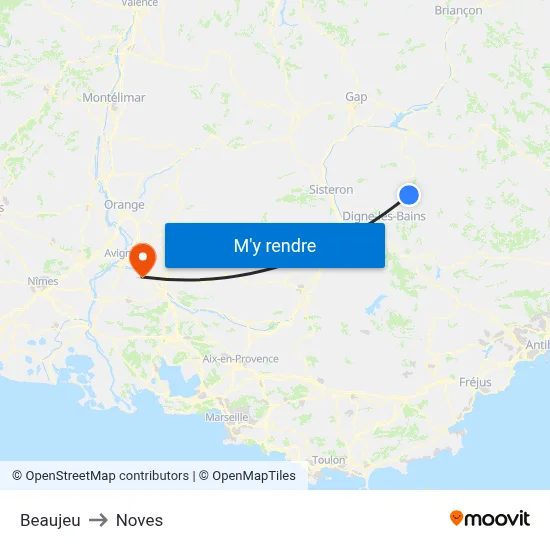 Beaujeu to Noves map