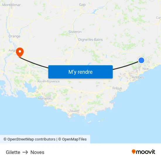 Gilette to Noves map