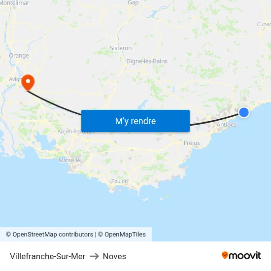 Villefranche-Sur-Mer to Noves map