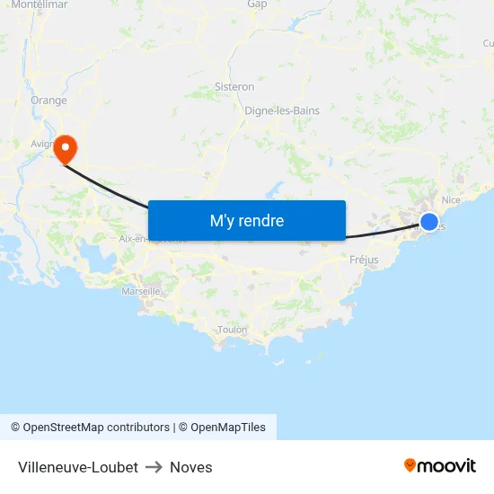 Villeneuve-Loubet to Noves map