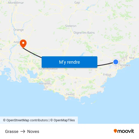 Grasse to Noves map