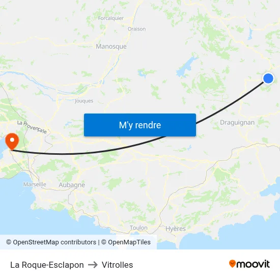 La Roque-Esclapon to Vitrolles map