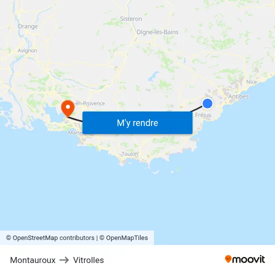 Montauroux to Vitrolles map