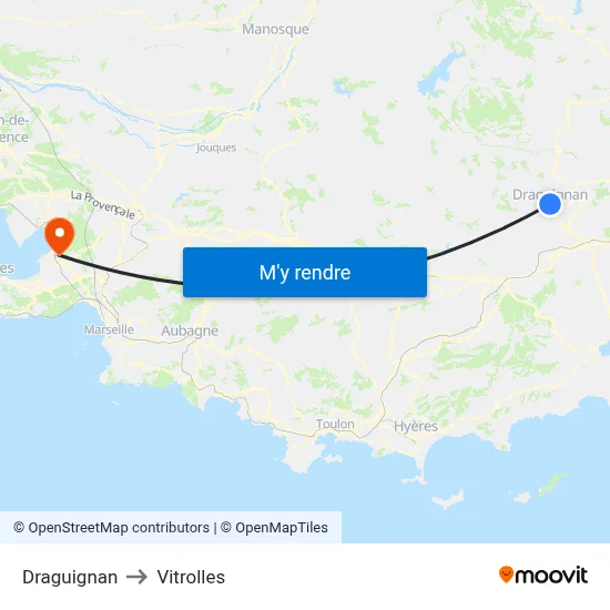 Draguignan to Vitrolles map