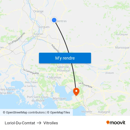 Loriol-Du-Comtat to Vitrolles map