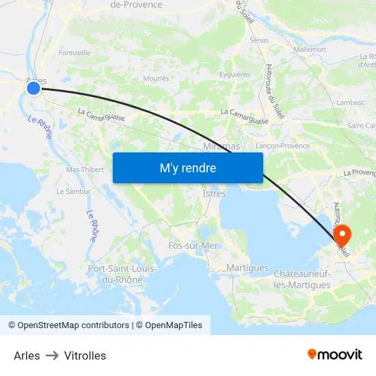 Arles to Vitrolles map