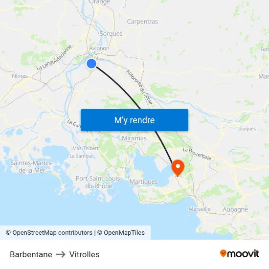 Barbentane to Vitrolles map