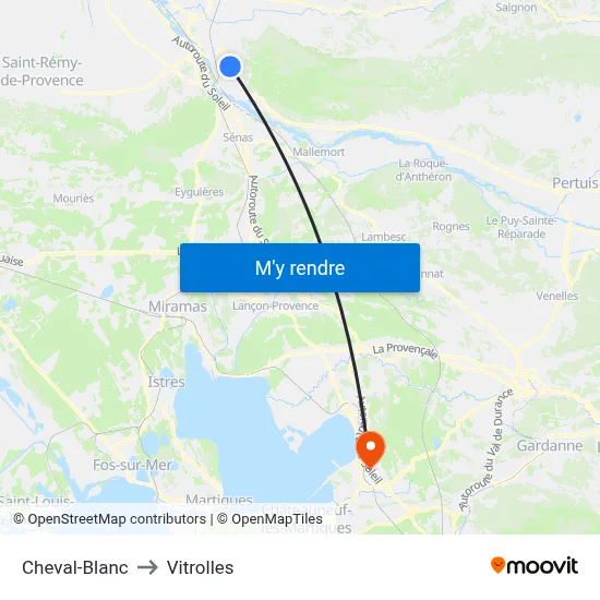 Cheval-Blanc to Vitrolles map