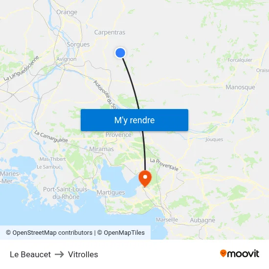 Le Beaucet to Vitrolles map