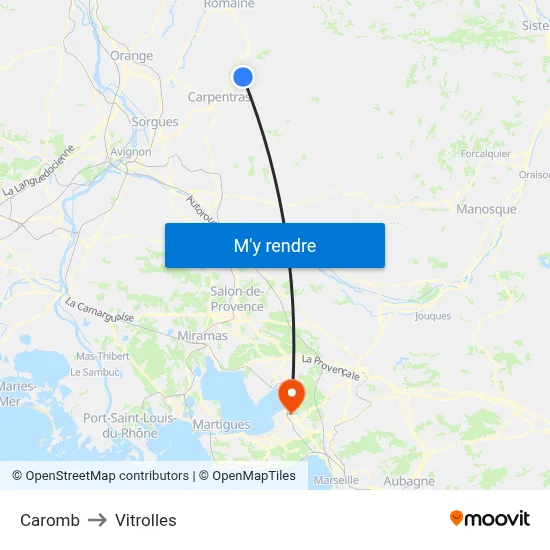 Caromb to Vitrolles map