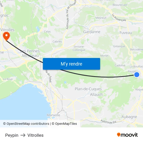 Peypin to Vitrolles map