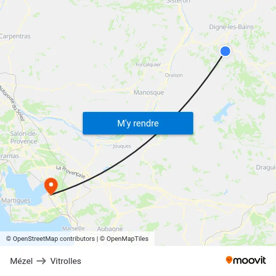 Mézel to Vitrolles map