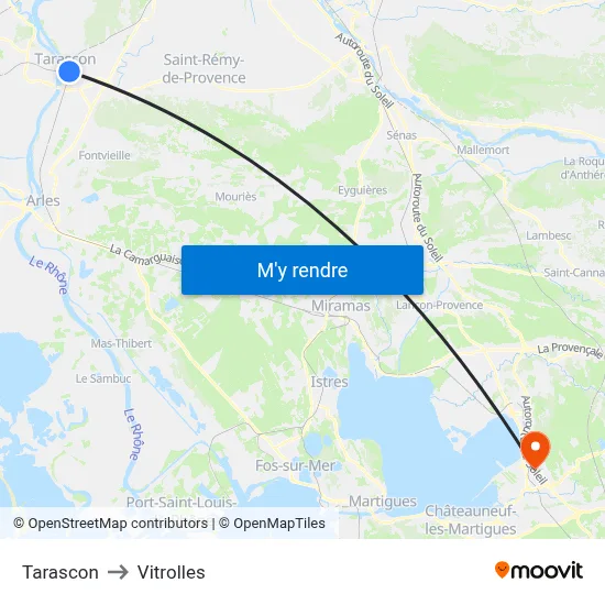 Tarascon to Vitrolles map
