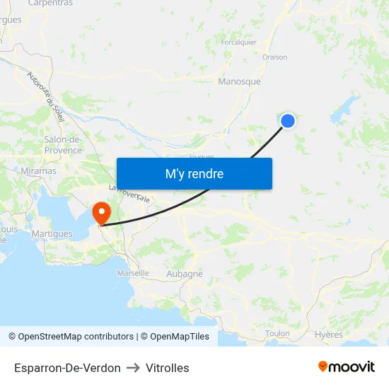 Esparron-De-Verdon to Vitrolles map