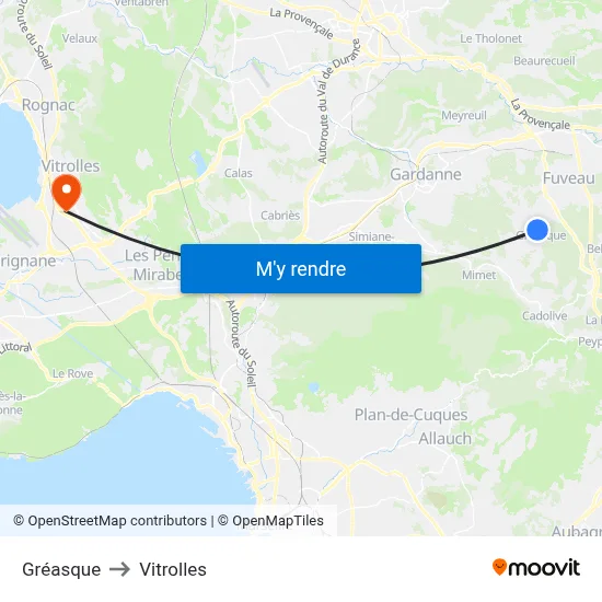 Gréasque to Vitrolles map