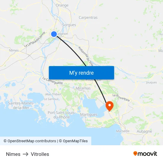 Nîmes to Vitrolles map