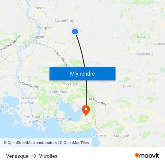 Venasque to Vitrolles map